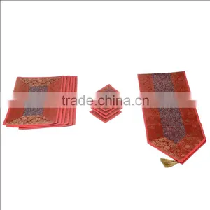 Placemats and Coaster in Red Color Indian Silk Table Runner thumbnail-5