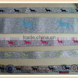 High Density Custom Metallic Silver Horse Damask Ribbon thumbnail-2