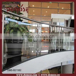 Curved Deign Structural Glass Railing / Galvanized Pipe Handrail thumbnail-1