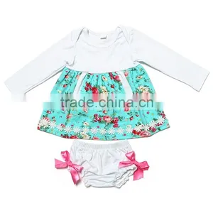 2016 New Design Baby Girls Cotton Clothing Wholesale Long Sleeve Cotton Flower Print Soft Boutique Cotton Stes thumbnail-1