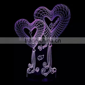 3D Optical Illusion Two Hearts Night Lamp Night Light 10 Colorful LEDs Ultra-thin Acrylic Light Panel AA Battery or DC 5V thumbnail-2