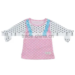 2016 Kaiyo Online Clothing Store Wholesale Icing Ruffle t Shirts Dot Bib Ruffle Top Cute Baby Girls Long Sleeve Top thumbnail-1