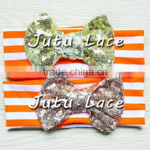 9 Colors in Stock Babies Headband Stripes Fabric, Sequin Bow Stripe Cotton Knot Headband Wholesale thumbnail-5