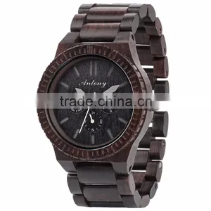 2015 Man Wooden Watch Ebony Case Even Strap / Japan Calendar Movement thumbnail-1