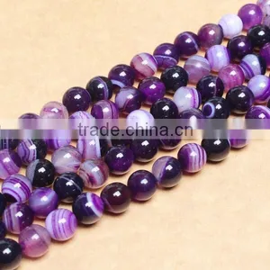 6mm Dyed Round Smooth Purple Banded Agate Loose Beads thumbnail-1