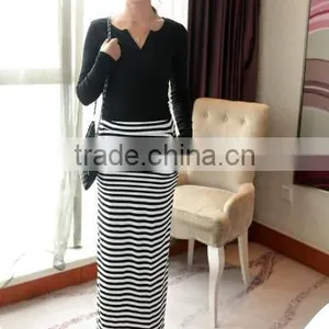 Hot Fashion Women Sexy High Waist Striped Stretch Bodycon Package Hip Mild-calf Casual Skirt thumbnail-5