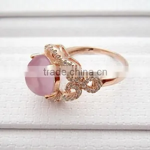 2015 Wholesale Rose Gold Plated 925 Sterling Silver Rose Quartz Ring With CZ Pave Setting thumbnail-2