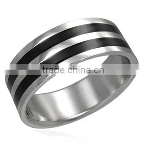 316L Stainless Steel Rings With Men's Double Black Resin Rings thumbnail-2