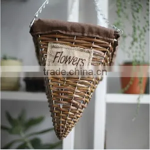 100%Handmade Wicker Flower Hanging Basket Hanging Flower Basket Bracket Hanging Basket thumbnail-1