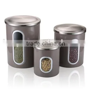 Brown Gray Stainless Steel Kitchen Canister Set With Lids thumbnail-5