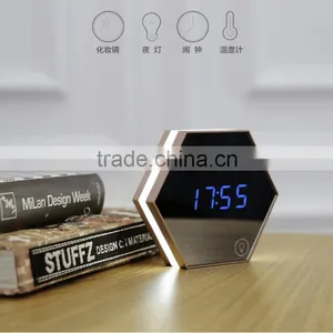 Multifunctional Mirror Image Alarm Clock, LED Digital Thermometer Make-up Mirrow Night Light Alarm Clock thumbnail-2