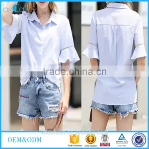 2017 Wholesale New Fashion Striped Shirt With Ruffle Sleeve thumbnail-1