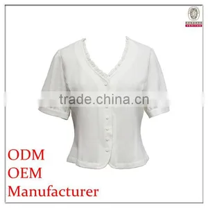 V-neck Short Sleeve Plain White Choli Blouse Designs With Frilled Collar thumbnail-1