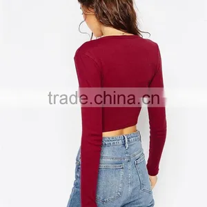 MGOO OEM/ODM Cheap Price Wine Party Club Sweater Stock Short Sweater Top Sexy V-Neck Sweater Women JR8562 thumbnail-3