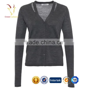 Women Knitted Grey Cashmere Cardigan Sweater thumbnail-1
