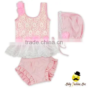 Wholesale Children Peach Young Girl Kids Beach Clothes Pink Swimwear Matching Swim Shorts Diaper thumbnail-4