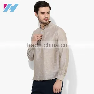 Men's Clothing Long Sleeve Beige Casual Kurta Designs For Men thumbnail-2