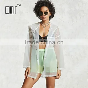 Lightweight Outdoor Waterproof Rain Hoodie Ladies Transparent Nylon Jackets thumbnail-1