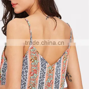 Fashion Floral Striped Double V-neck Top, Ladies Sexy Cami Top thumbnail-6