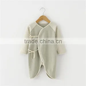 Wholesale 100% Organic Cotton Baby Clothes Newborn Romper Long Sleeves Plain Blank Baby Bodysuit thumbnail-1