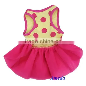 Hot Pink Tutu Yellow Polka Dots Ribbon Party Dress Pet Dog Cat Clothes XS S M L thumbnail-2