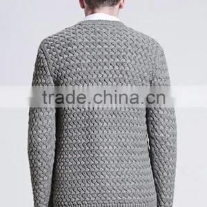 Simple Round Neck Gray Custom Knitting Mens Wool Sweater With Low Prices thumbnail-4