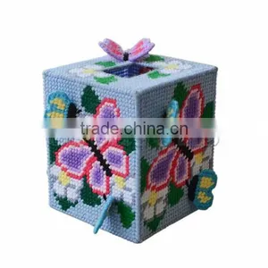Handmade Tissue Box Multicolor Butterfly Flower Beautiful Embroidery Crafts Cross Stitch For Gifts thumbnail-1