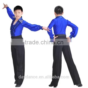 Boys Rhinstone Collar Stage Competition Clothes Kids Long Sleeve Latin Cha-Cha Dance Shirts Leotard thumbnail-3