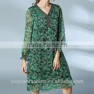 Ladies Elegant Party Dress Chiffon Leaf Bead Loose Prom Dress 2017 thumbnail-3