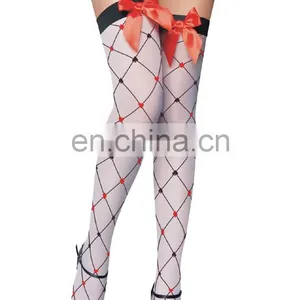 Fashion Sheer Poker Cards Prints Stockings Sexy Poker Thigh High Nylon Stockings Tubes With Red Bows Argyle Stockings thumbnail-1