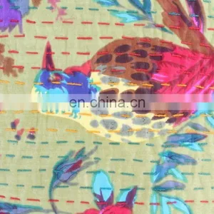 Indian Cotton Handmade Yellow Paisley Decorative Kantha Quilted Cotton Throw Pillow Cover Hand Stitched Kantha Cushion Cover thumbnail-2
