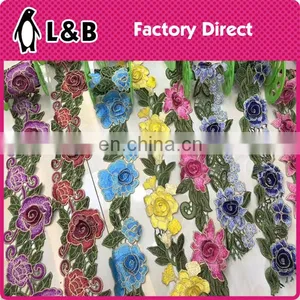 Mexico Flower Multicolors Polyester Sewing Border Lace 3d Lace Trim thumbnail-4