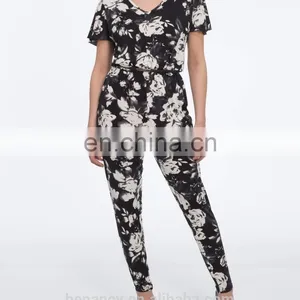 Latest Custom Printed Casual Jumpsuit Lily Floral Printed Sleeveless V Neck Jumpsuit thumbnail-4
