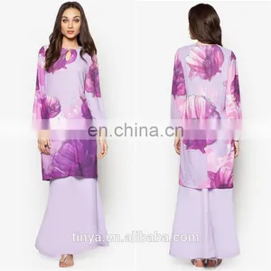 2017 Latest Fashion Print Muslim Dress Modern Cotton Baju Kurung Malaysia Islamic Clothing thumbnail-1