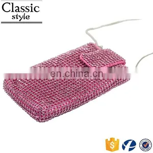 CR Europe Tast Passed Diamond Surface Long Snake Chian Rectangle Shaped Pink Color New Fancy Cell Phone Neck Hanging Bag thumbnail-2
