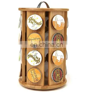 Multifunctional Durable Bamboo 360-degrees Revolving Coffee Pod Holder Nespresso Capsule Rack Organizer Storage thumbnail-1