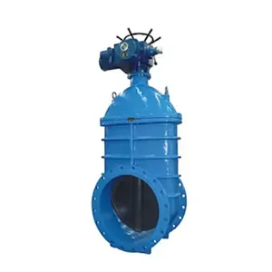 DIN Electric Motorized Gate Valve WCB Cast Steel Flange Resilient Seat Electric Gate Valve With Actuator Big Large Diameter Size thumbnail-1