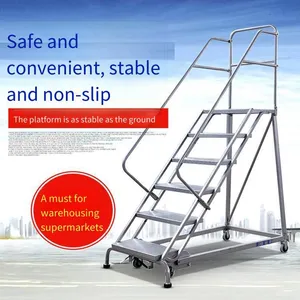 Supply, Rl355 American-style Steel Ladder, Mobile Pick-up Ladder With Automatic Brake Rl357 Rl3510 thumbnail-2