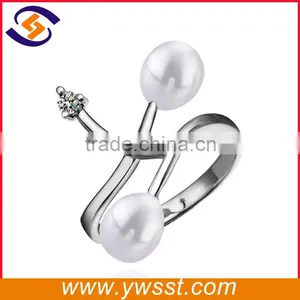 New Hot Double Cuff Silver Pearl Ring thumbnail-1