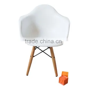 Retro Modern Colorful Metal Natural Wood Dowel Leg Base Plastic Molded Armchair French Kid Dining Chair thumbnail-2