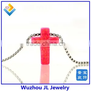 Synthetic Cross Opal Gemstone/ 925 Sterling Silver Jewelry/opal Cross Necklace thumbnail-3