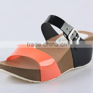 2015 Women Jelly PVC Slipper Shoes Stitching Color PU Wedge Sandals PU Wedges Shoes thumbnail-6