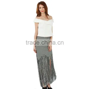 Long Tassels for Clothing Skirt Grey and White Checked 2 Pieces Twinset Dress Patterns Top Sweetheart Tight Dresses thumbnail-3