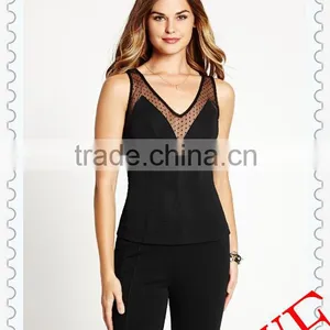 HOT! Unique Design Girls Sexy Black Dot Mesh Sleeveless Tops thumbnail-1