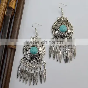 2016 Bohemian Fringed Leaves Tassels Vintage Turquoise Earrings thumbnail-4