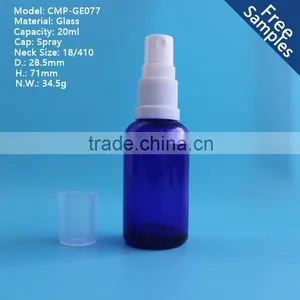 20ml Blue Boston Round Glass Bottle , Essential Oil Bottles With Pump thumbnail-1