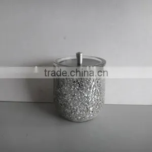 SILVER CRACKLE GLASS JAR WITH METAL LID thumbnail-1