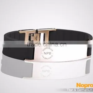 Noproblem P071 FDA Tourmaline Germanium Stainless Steel Energy Sports Fashion Magnetic Charm Silicone Bracelet thumbnail-1