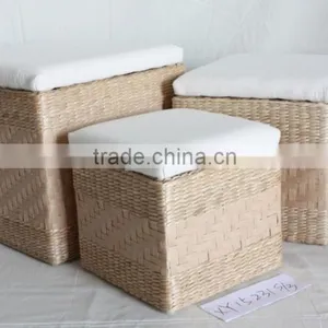 Set of 3 Natural Cattail Leaf and Paper String Handmaking Ottoman thumbnail-1