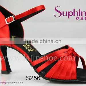 Suphini Ladies Red Satin Black Leather Sole Dance Latin Shoes Wholesale thumbnail-2